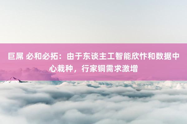巨屌 必和必拓：由于东谈主工智能欣忭和数据中心栽种，行家铜需求激增