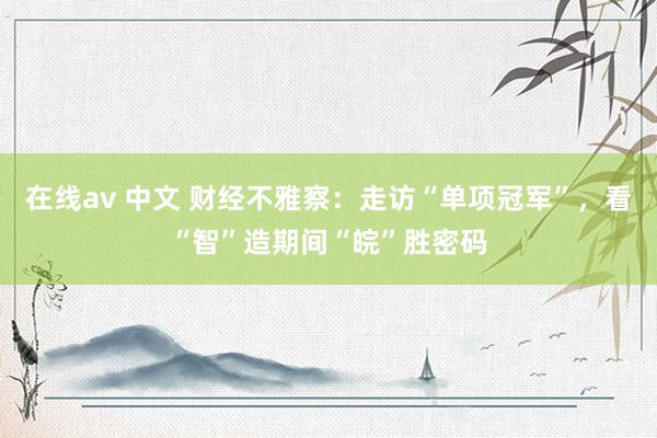 在线av 中文 财经不雅察：走访“单项冠军”，看“智”造期间“皖”胜密码