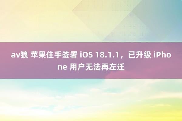 av狼 苹果住手签署 iOS 18.1.1，已升级 iPhone 用户无法再左迁