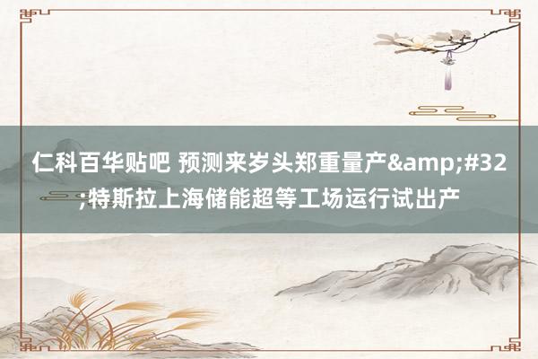 仁科百华贴吧 预测来岁头郑重量产&#32;特斯拉上海储能超等工场运行试出产