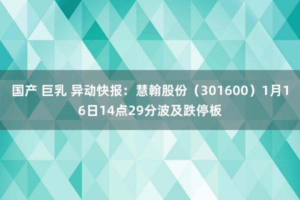 国产 巨乳 异动快报：慧翰股份（301600）1月16日14点29分波及跌停板