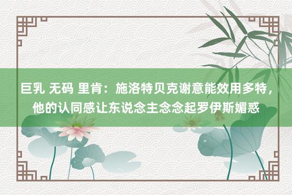 巨乳 无码 里肯：施洛特贝克谢意能效用多特，他的认同感让东说念主念念起罗伊斯媚惑